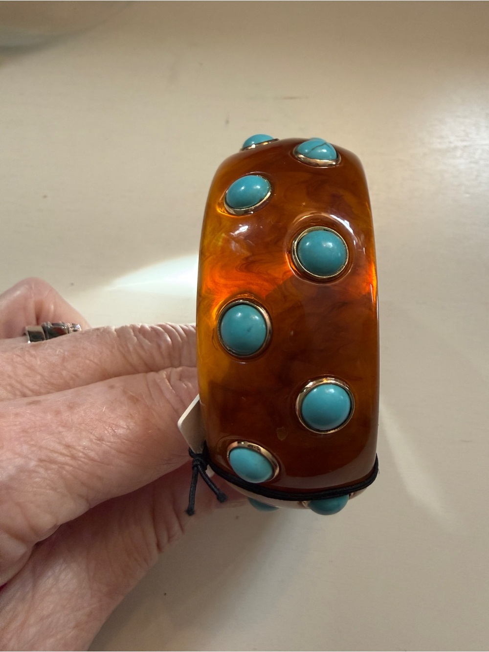 piper•k Tortoiseshell Resin Bangle with Turquoise Accents - Picture 4 of 8